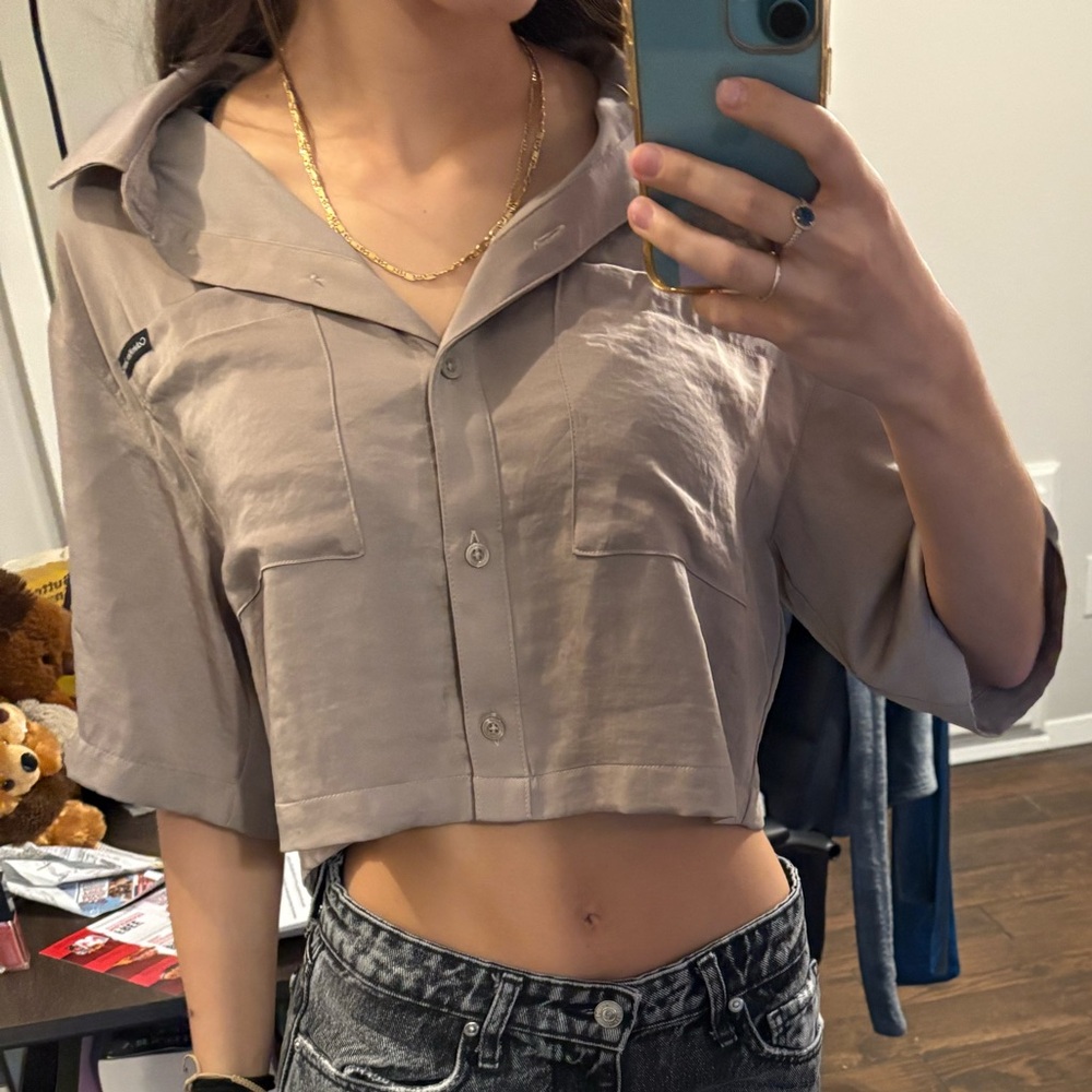 Calvin Klein Jeans Taupe Button-Up Shirt